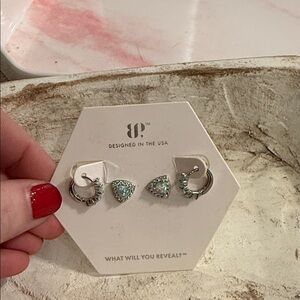 Stylish Silver and Green Earrings by Unbranded
